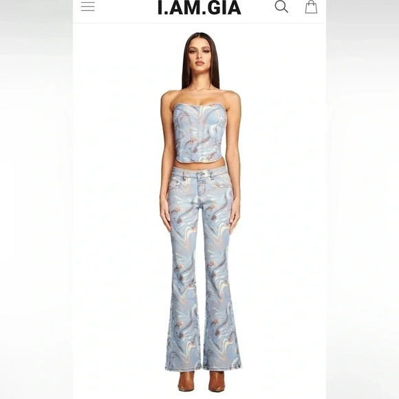 I.AM.GIA Calee Pant Flare Wide Leg High Waisted Jeans Printed Size S - Picture 11 of 11